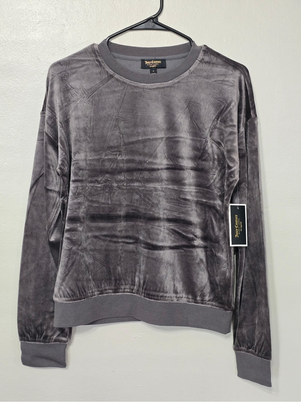 Juicy Couture Black Label Gray Velour Crewneck Pullover Sweatshirt NWT Small